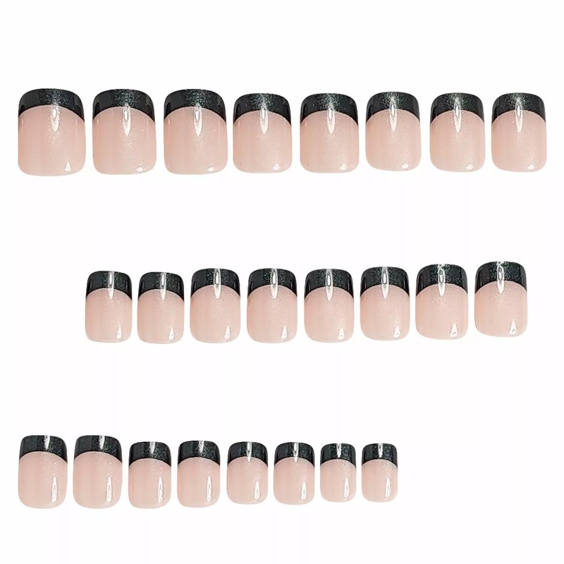 MERVF Square Press on Nails Short Fake Nails Black French