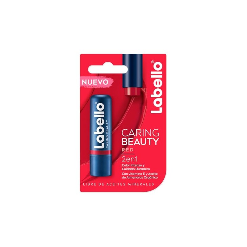LABELLO Blsamo Labial Caring Beauty Red (4.8 g), Color Intenso