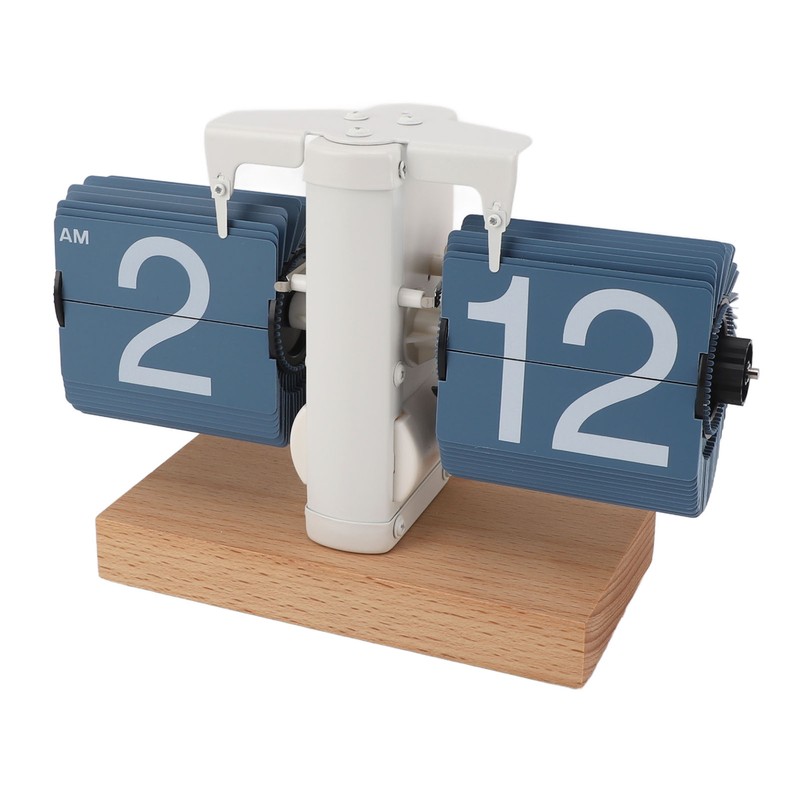 Flip Desk Clock Auto Mechanical Flip 12H AM PM Wood