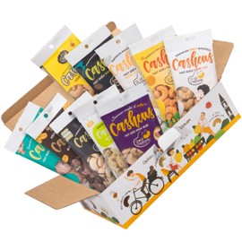 Gold Cashew Variety Pack – 10 Roasted Cashew Flavors (Coconut, Wasabi, Honey, Spicy, Salted, Unsalted, Coffee, Cheese, Chocolate, Testa) – 10 x 50g Bags – Vietnamese Snack Gift Box for Family, Non GMO