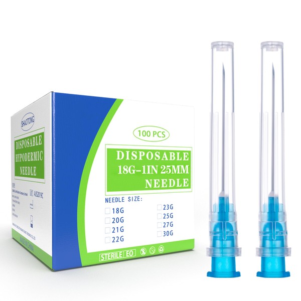 100 Pack 23 Gauge 1.5 inch Disposable Needles with Caps