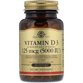 Vitamina D3, colecalciferol, 5000 UI, 100 cápsulas blandas