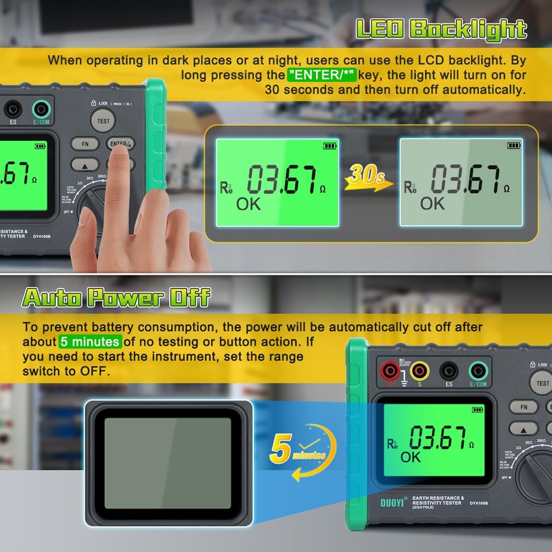 DUOYI Earth Resistance Tester 0.03-2000 ohm Meter,Upgraded Digital Earth Ground