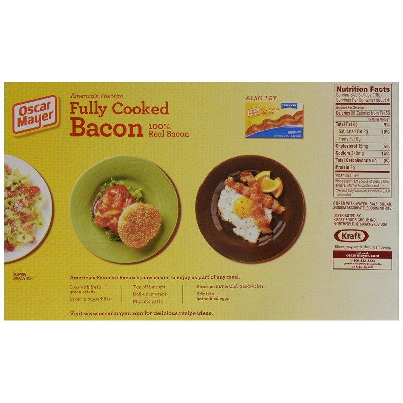Oscar Mayer, Fully Cooked Bacon, 2.52oz Box (Pack of 4)