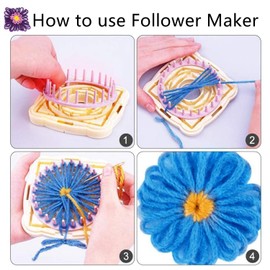 Flower Loom,8pcs Flower Maker Wool Knitting Ball Maker Weaving Tools Knitting Craft Weaver Loom - with Needle (Flower Maker + Yarn +Scissors)