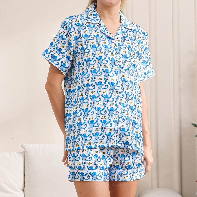 HINFEL Women Y2k Pajamas Set, Soft Silk Satin Short Sleeve