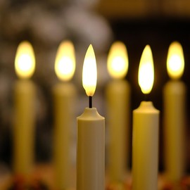 NONNO & ZGF 6 Pack Flameless 8.7'' Window Candles +6 Wreath(with Bows/Bells)+12 AA Batteries(Include)+ 6 Suction Cups+ 6 Golden Candleholders. Battery Powered Ivory Taper Candle with Remote and Timer