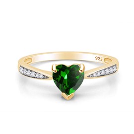 AFFY Simulated Emerald & Cubic Zirconia Solitaire Heart Promise Ring 14k Yellow Gold Over Sterling Silver Gift For Her Ring Size-8