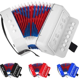 Kids Accordion,Toy Accordion for Kids Ages 3 5 9 7 10 12 Child Children Toddlers Beginners Mini Accordion Musical Instrument 10 Keys Button Small for Boy Girls Christmas（White）