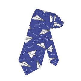 SKT T1 Men's Blue Airplane Neckties, Paper Airplane with Dotted Line Tracks Ties for Holiday Party Wedding, Gifts for Men Boys Teens