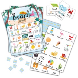 Levitatinyear Beach Bingo Game, Tropical Summer Themed Party Games with 24 Players, Hawaiian Supplies Activities, Luau Aloha Party Favors for Family Friends