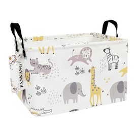 FANKANG Storage Bins, Nursery Hamper Canvas Laundry Basket Foldable with Waterproof PE Coating Large Storage Baskets for Kids Boys and Girls, Office, Bedroom, Clothes,Toys(Rec-Lovely Animals ）