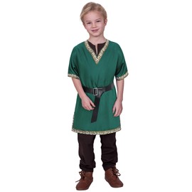 TOGROP Kids Medieval Costume Boys Viking Tunic Knight Warrior Renaissance Shirts with Belt 3-4T Green