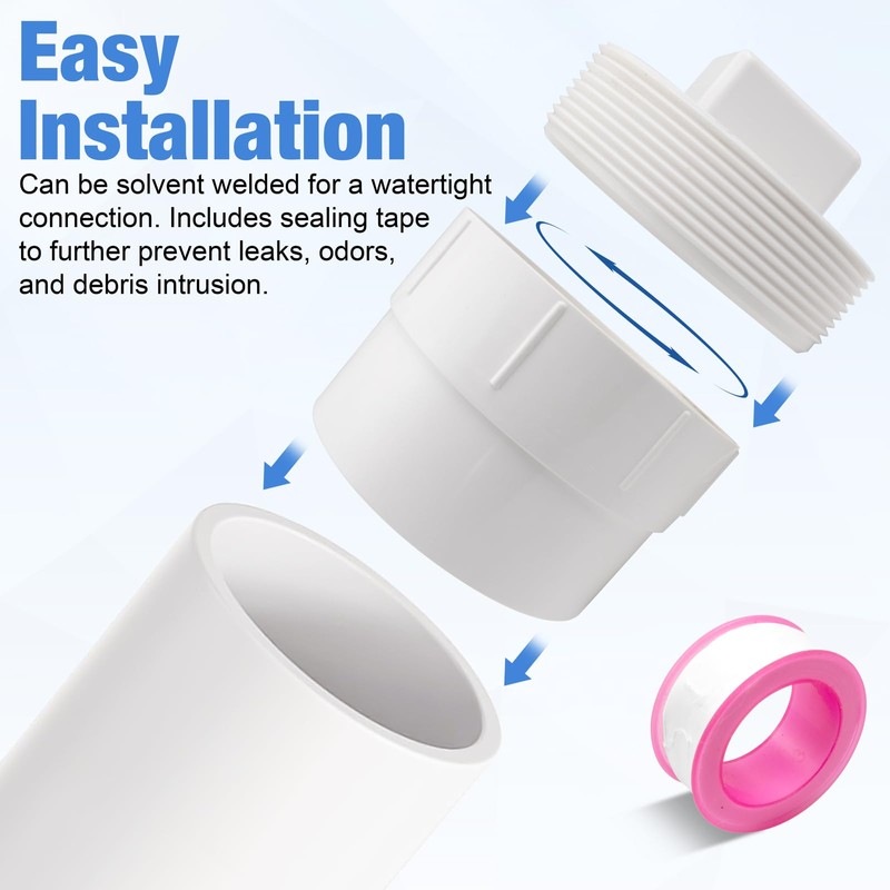 4" PVC Sewer Cleanout Adapter with Plug and Tape Durable