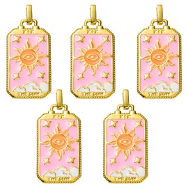 COGCHARGER Tarot Charms for Jewellery Making Rectangular Pendant with Sun Pattern Pink Tarot Cards Charm Pendant for Bracelets Necklaces DIY Accessories, Alloy and enamel