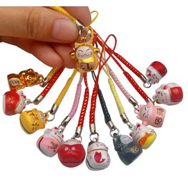 EatingBiting 12PCS Random Fortune Lucky Japanese Beckoning Cat Maneki Neko Keyring Keychain Key Rings, Fengshui Fortune Lucky Cat Kitty Key Chains Keyrings Keychain good health mascot Avoid evil