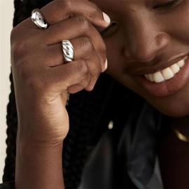 Adramata 2Pcs Chunky Dome Ring for Women Gold Silver Minimalist Twisted Ring Stacking Band Statement Thick Couple Stainless Steel Ring Set Size 5-10