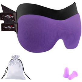 3D Sleep Mask By PrettyCare 2Pack (Orchid and Black) Eye Mask for Sleep, 3D Contoured Sleep Mask Blindfold with an Ear Plugs, a Silk Travel Bag, Night Eyeshade for Men and Women