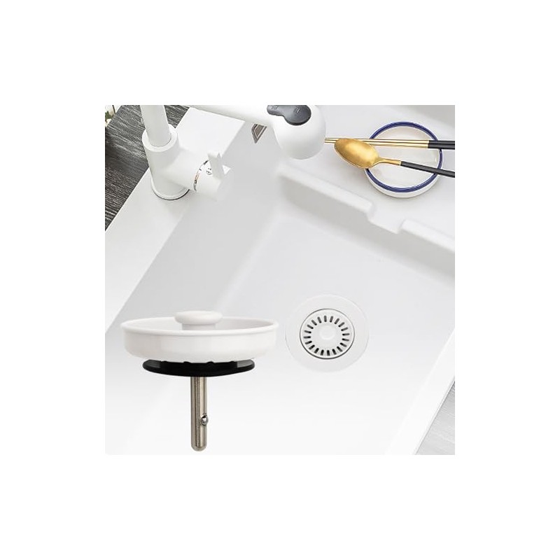 White Kitchen Sink Drain Basket Strainer Stopper Replacement for Polymer