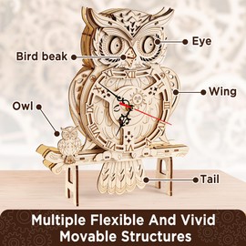 SYNARRY Wooden 3D Puzzles for Adults Model kit Owl Clock - Mechanical Model Building Kit DIY Hobbies for Kids Teens Men Women 126PCS Puzzle Craft Gift Home Decor for Family Birthday Gift/Christmas Day