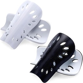 2 Pares Espinilleras Fútbol Niño, Espinilleras Fútbol, Diseño Ergonómico, Material Plástico, para Entrenamiento Deportivo y Competición, Tamaño 10x16 Cm, Color Negro y Blanco