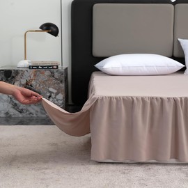 Falda de cama de tamaño matrimonial con volantes y esquinas divididas, falda de cama de 14 pulgadas con volantes y plataforma, color caqui