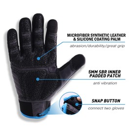 HLDD HANDLANDY Heavy Duty Work Gloves, SBR Padding, TPR Protector Impact Gloves, Men Anti Vibration Mechanic Work Gloves Touchscreen (L, Blue)