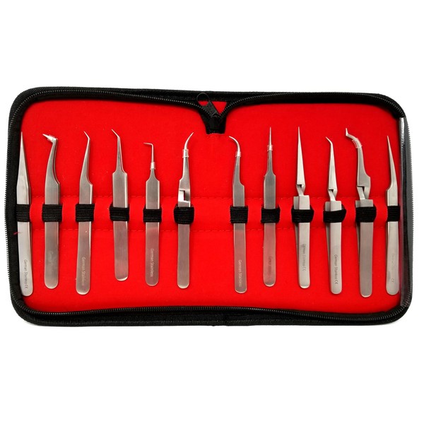 Set of 12 pcs Volume Eyelash Lash Fine Point Tweezers