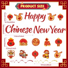 Lonfliness Chinese New Year Decoration 2025, 22pcs Happy Chinese New Year Banner Spring Festival Hanging Swirls Red Ceiling Streamer Year of The Snake Decoration for Lunar New Year Party Supplies