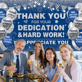 We Appreciate You Decorations Blue Silver Appreciate You Banner with 18pcs Balloons Thank You Backdrop for Employee Staff Teacher Poaster Volunteer Appreciation Week Party Decor