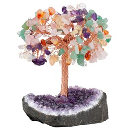 mookaitedecor Natural 7 Chakra Crystal Tree with Amethyst Cluster Crystal Base Money Tree Figures Feng Shui Desk Decoration Meditation Table Room Decor