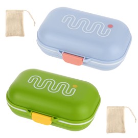 Pack of 2 Travel Soap Containers + 2 Cotton Soap Bags, Sealed Leak-Proof Soap Box with Drain, Soap Box Travel, for Bar, Soap Travel Bag for Bathroom, Shower, Gym, blue