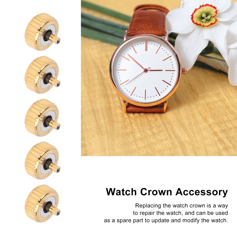 5 Pcs Professional Watch Crown Parts Gold Steel Wrist Watch