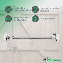 EAI Cabin Hook and Eye Latch | Heavy Duty 200mm / 8 Inch Silent Polished Chrome Hook and Eye Latch | 1 Pack with Fixings