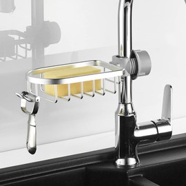 WINGSIGHT Kitchen Faucet Sponge Holder Sink Caddy Organizer Over Faucet Hanging Faucet Drain Rack for Sink Organizer (Silver-Normal)