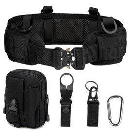 Gobesty Tactical Belt with Pockets, Nylon Military Molle Belt, Quick Release Metal Buckle, Tactical Rigger Belt with Kettle Buckle, for Outdoor Sports Camping, Black