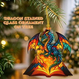 Dragon Ornament – Book Ornament – Christmas Ornament Dragon Theme – Librarian Gifts for Book Lovers, Book Gifts for Women