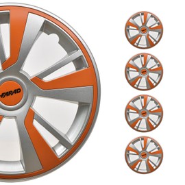 OMAC - Gray with Orange Hub Caps 15 Inch Set of 4, Tapas para Rines 15, Premium Wheel Covers 15 Inch, R15 Rim Cover Set, Snap On Durable Car Replacement Exterior Accessories