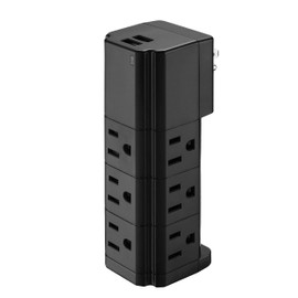 LAX Gadgets Multi-Plug Outlet - Surge Protectors Power Strip Smart Charging Wall Adapter - Perfect Multi-Plug Extender for Home, School, & Office - Black, (SRGTWR9BK)