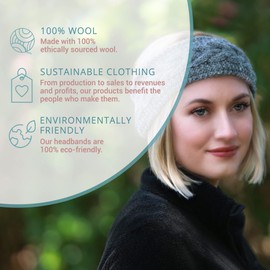 HEAVENLY HIMALAYAN Head Band - 100% Handmade, Soft Nepal Wool - Support Moms in Ethically Made Business - Thick Extra Wide Winter & Summer Fabric Ear Warmers Headbands for Women (Black White and Grey)