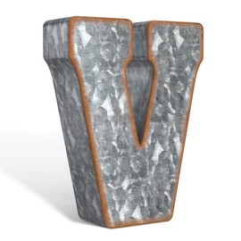 CraftyCrocodile 7" Galvanized Metal Letters for Wall Decor - 3D Letter V for Hanging & Free Standing - Decorative Rustic Alphabet Letters for the Living Room, Bedroom, Kitchen