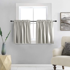 DONREN Half Window Curtains -Light Grey Thermal Insulated Room Darkening Curtain Tiers Set for Kids Nursery Kitchen Dining Bathroom Laundry,24 inch Wide x 36 inch Long,1 Pair