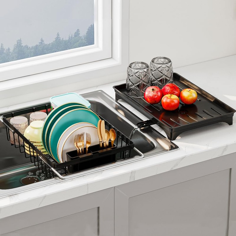 HANLE Small Dish Drying Rack in Sink, Expandable Stainless Steel
