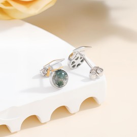 Graduation Cap Earrings 2025 925 Sterling Silver Moss Agate Graduation Stud Earrings Class High School Gifts Jewelry for Women, Sterling Silver, Sterling Silver, moss agate