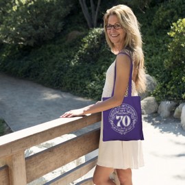 Dead Set Studio 70th Birthday Tote Bags, 70th Birthday Bag for Women Born in 1955, Funny & Stylish 70th Gift Bag for 70 Year Old Women PURPLE