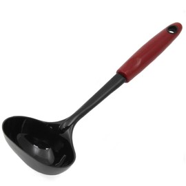Rocky Mountain Goods Nylon Ladle – Heat Resistant to 450°F – Large Flat Bottom for Easy Serving – Ergonomic Cool-Touch Red Handle – Nonstick Safe – Dishwasher Safe