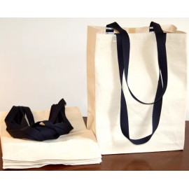 Turtlecreek USA 5 PAK Cotton CANVAS GROCERY BAG Shopping Tote Long Navy Handles