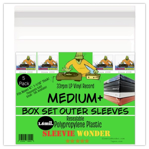 Medium+ Box Set Outer Plastic Sleeves (x5) 1.6mil Resealable Clear