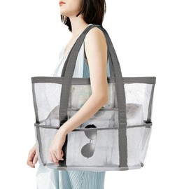 Mottace Beach Bag, Mesh Tote Bag, 2024, Lightweight, Waterproof Material, Pool Bag, Breathable, Storage Capacity, Spa Bag, Swimming Bag, Foldable, Includes Small Pockets, Toiletry Bag, Towel, Clothes, Slippers, Storage Bag, Sand Play, Beach Play