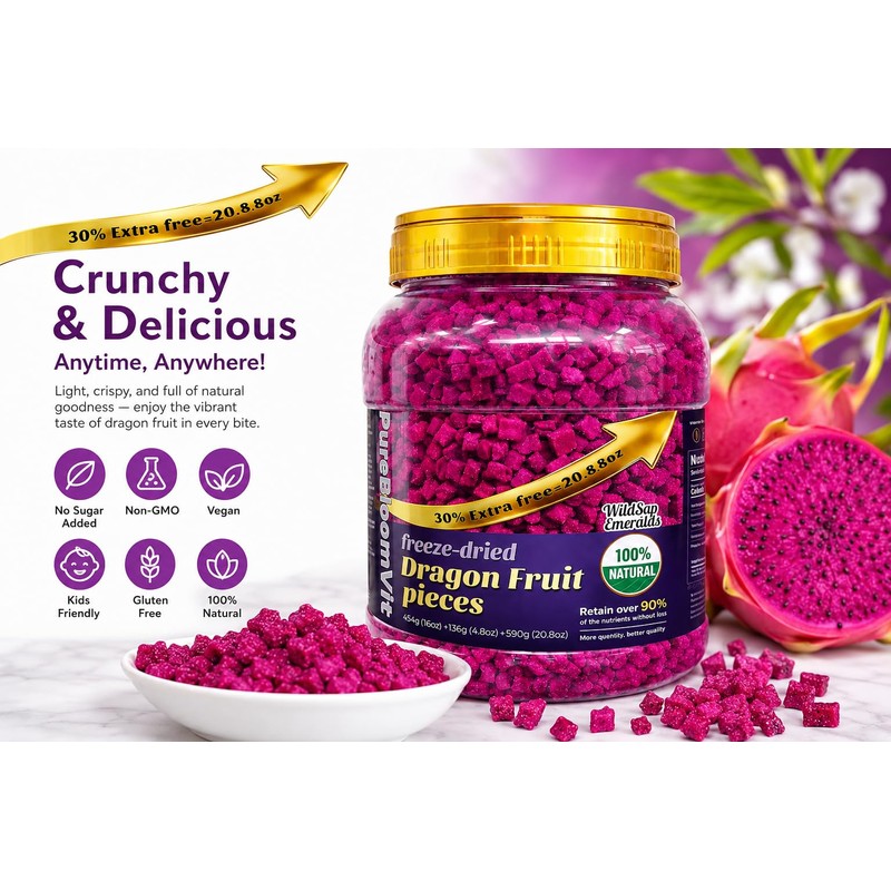 WildSap Emeralds Freeze Dried Dragon Fruit - 20.8 oz (590g)